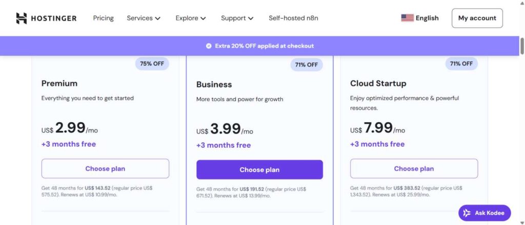 Hostinger Price Page