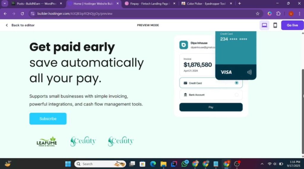 Hero section of the website