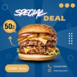 Modern Burger Special Deal Instagram Post Template | Canva Pro Food Promotion Banner