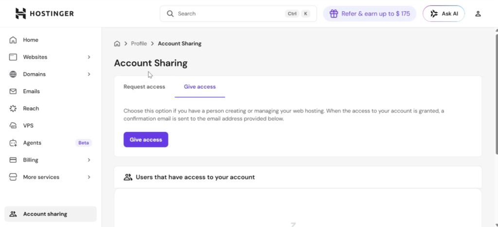 Hostinger account share